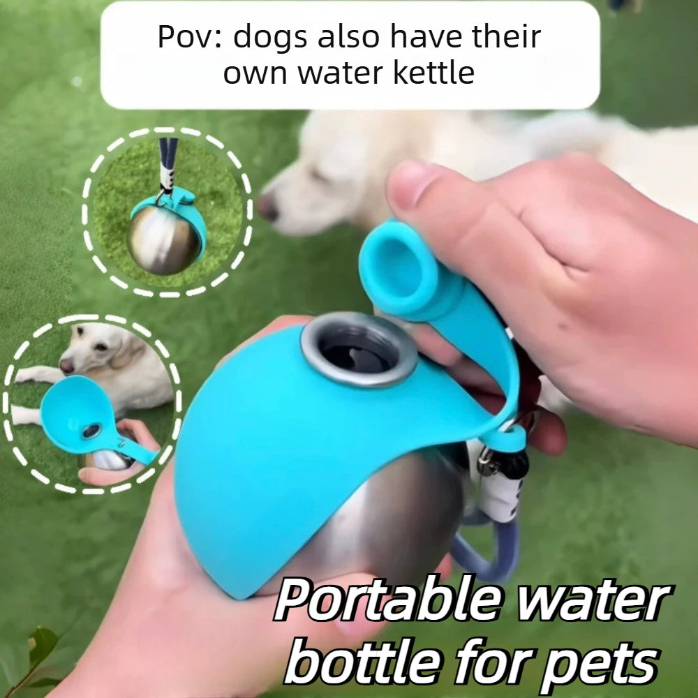 Stainless Steel Dog Water Bottle with Removable Silicone Bowl 285ml