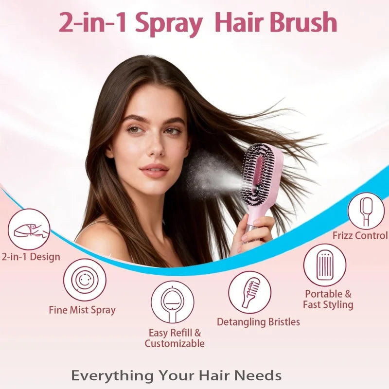 2 in 1 Sprayer Comb Detangling Hairbrush with Spray Bottle Essential Oil Water Mist Spray Brush