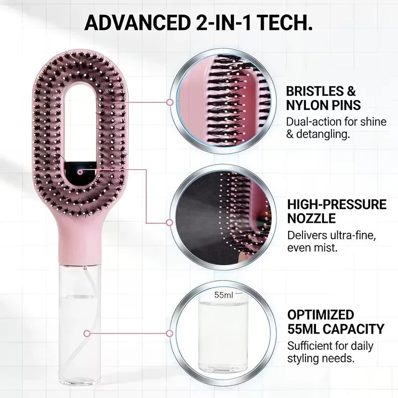 2 in 1 Sprayer Comb Detangling Hairbrush with Spray Bottle Essential Oil Water Mist Spray Brush