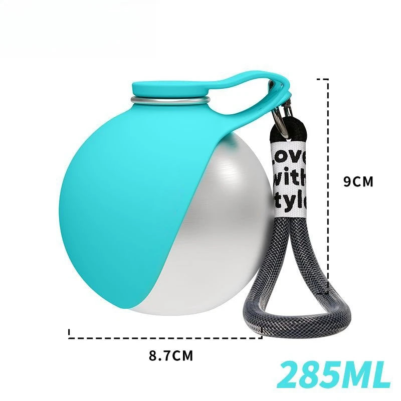 Stainless Steel Dog Water Bottle with Removable Silicone Bowl 285ml